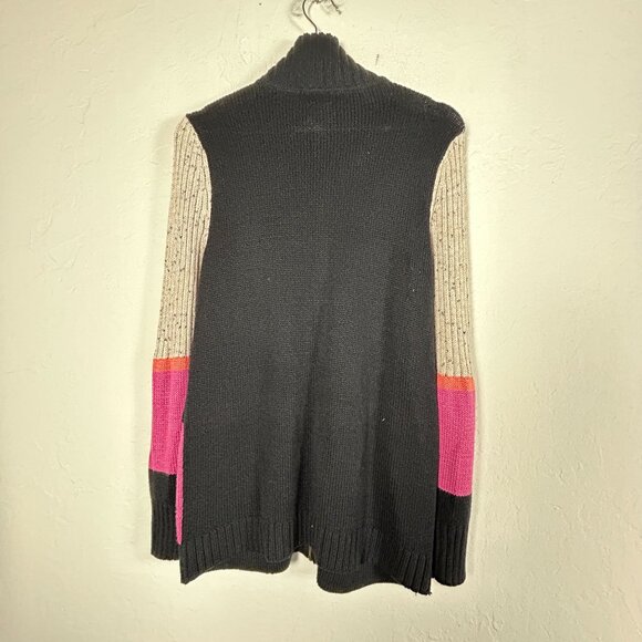 NIC+ZOE Womens Fireside Zip-Up Cardigan Sweater Small Black Colorblock Pockets - Picture 2 of 8